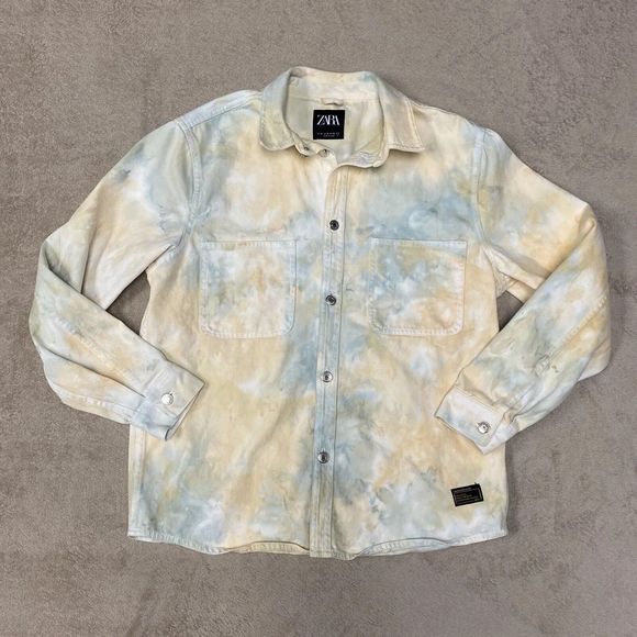 Zara Other - Zara Mens Medium Denim Tie Dye Shacket 100% Cotton Button Down Workshirt